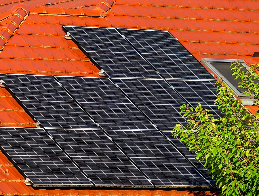 Solar panels on a tiled roof
